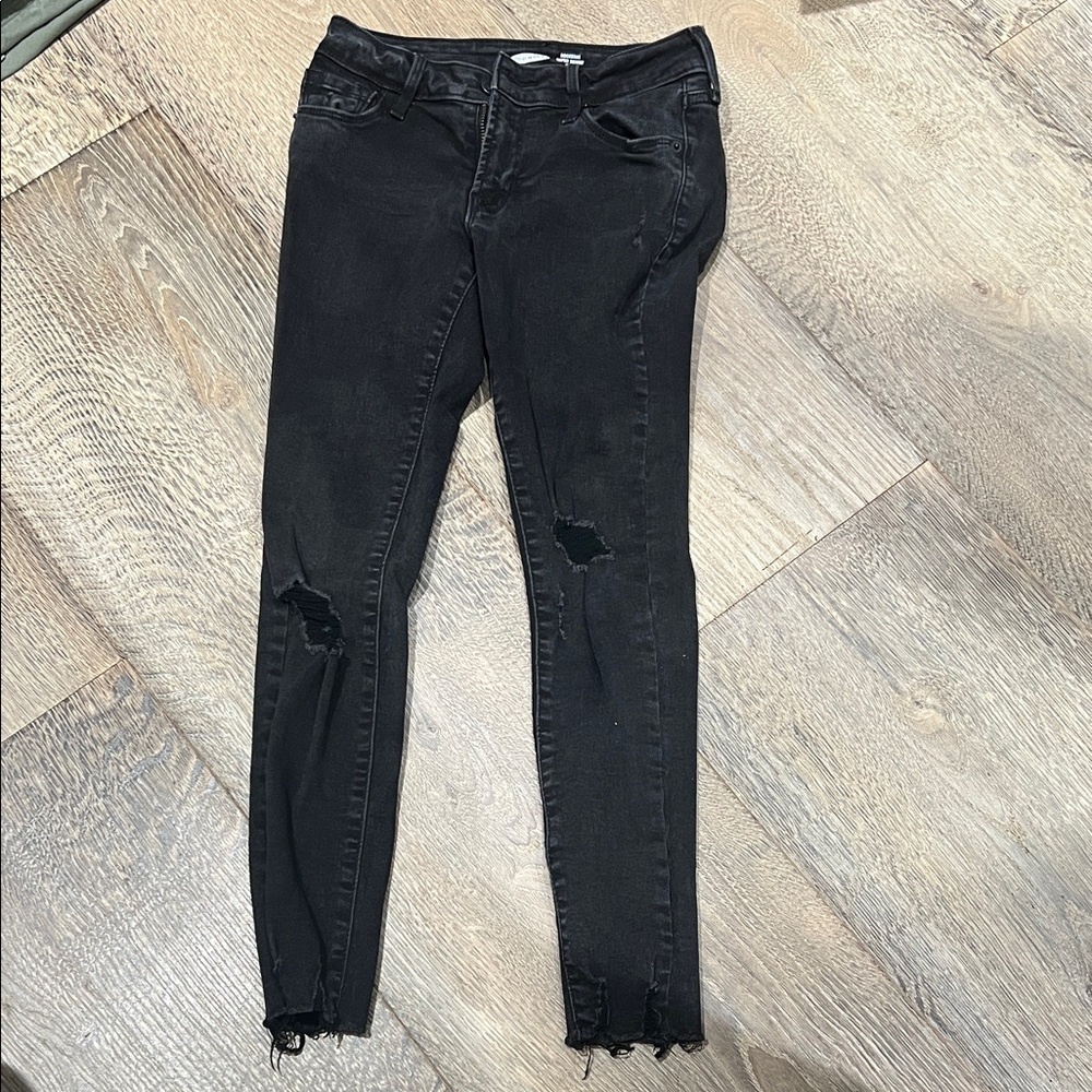 Old Navy Black Ripped Rockstar Skinny Jeans 0 Petite EUC